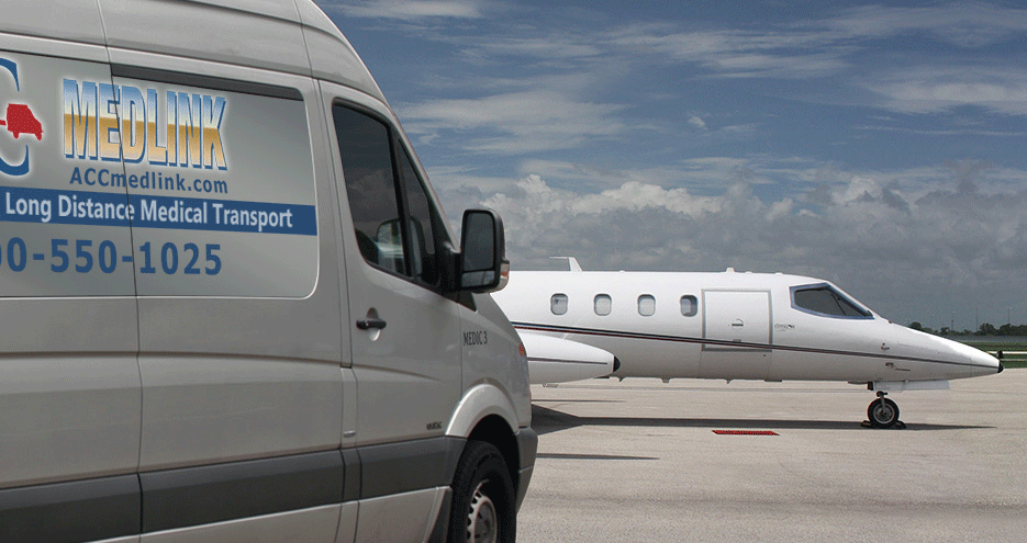 Long Distance Medical Van next to an airplane