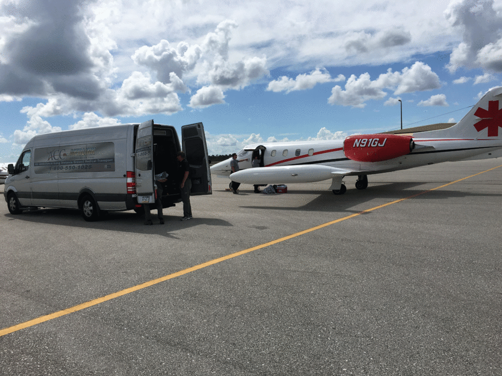 Medical Transport Van next to a Medical  Jet